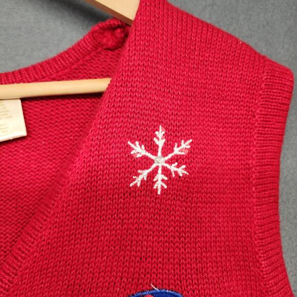 Bobbie Brooks Sweater Vest Womens Large Red Zip Ski Snowman Christmas Applique - Picture 11 of 12